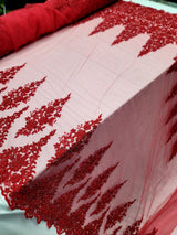 Beaded Embroidered Lace Fabric Red