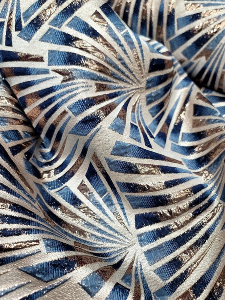 Teal Blue Brocade Jacquard Fabric