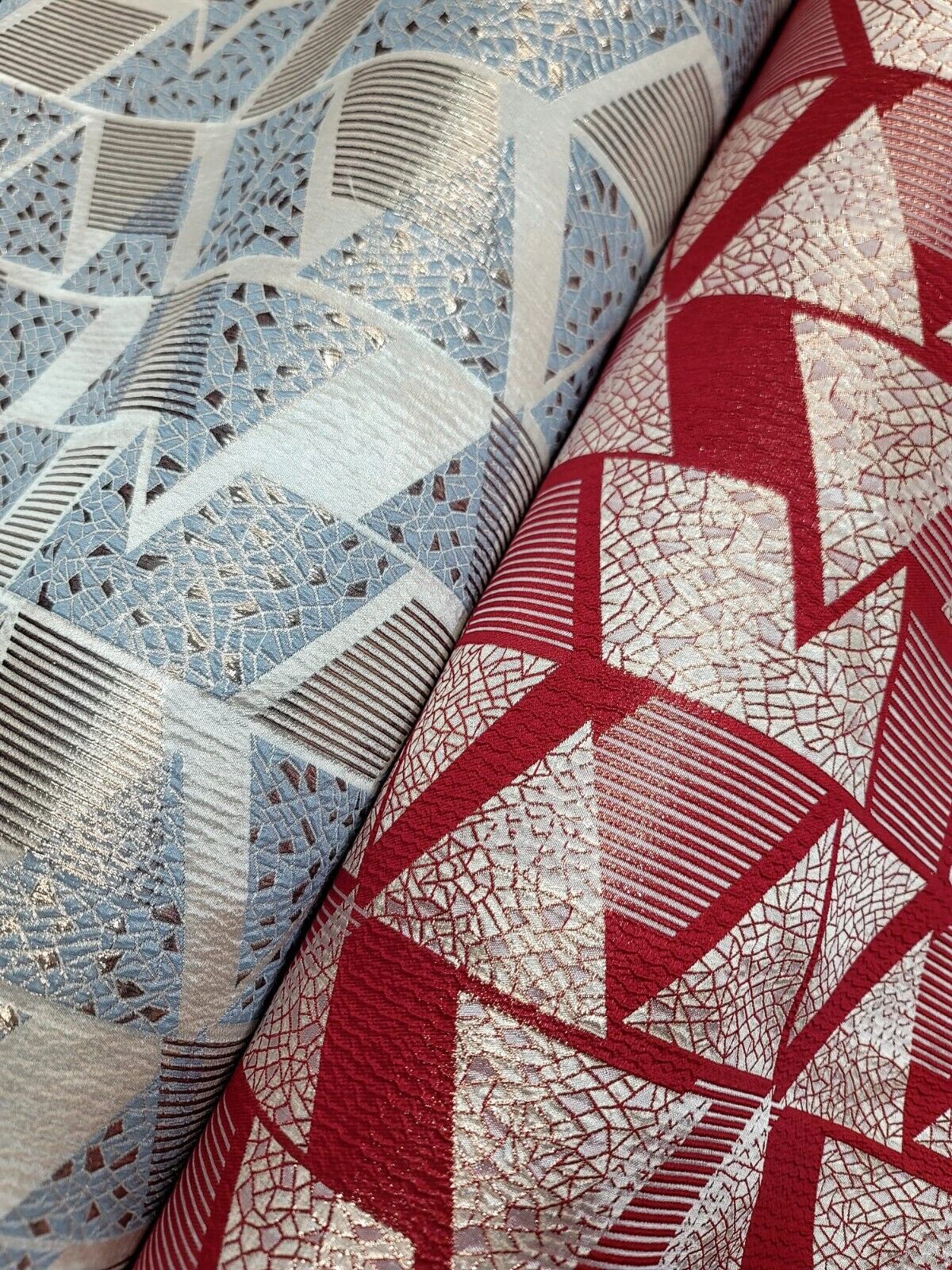 Brocade Jacquard Red Gold Metallic Geometric
