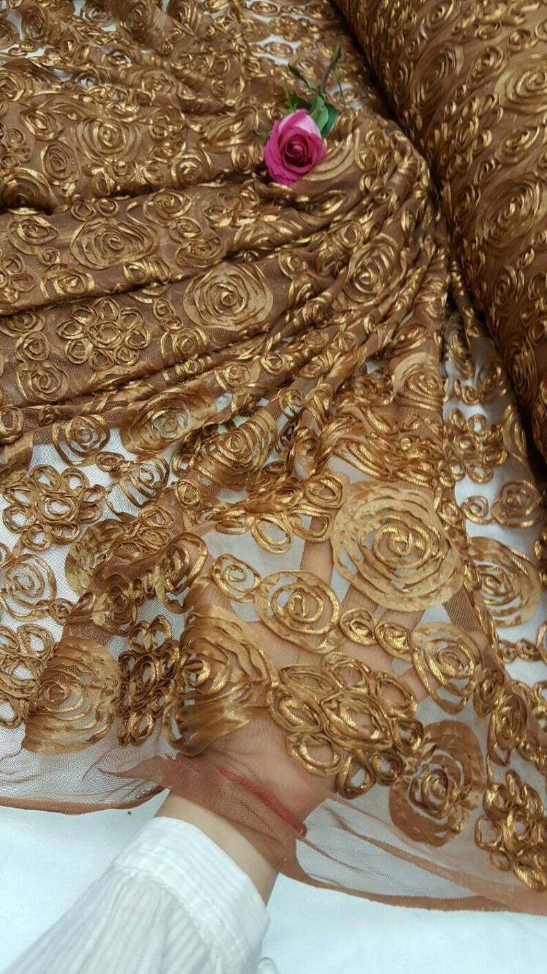 Copper Embroidered Lace Fabric