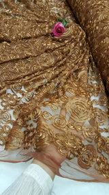Copper Embroidered Lace Fabric