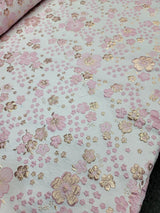 Brocade Jacquard Pink Gold Floral