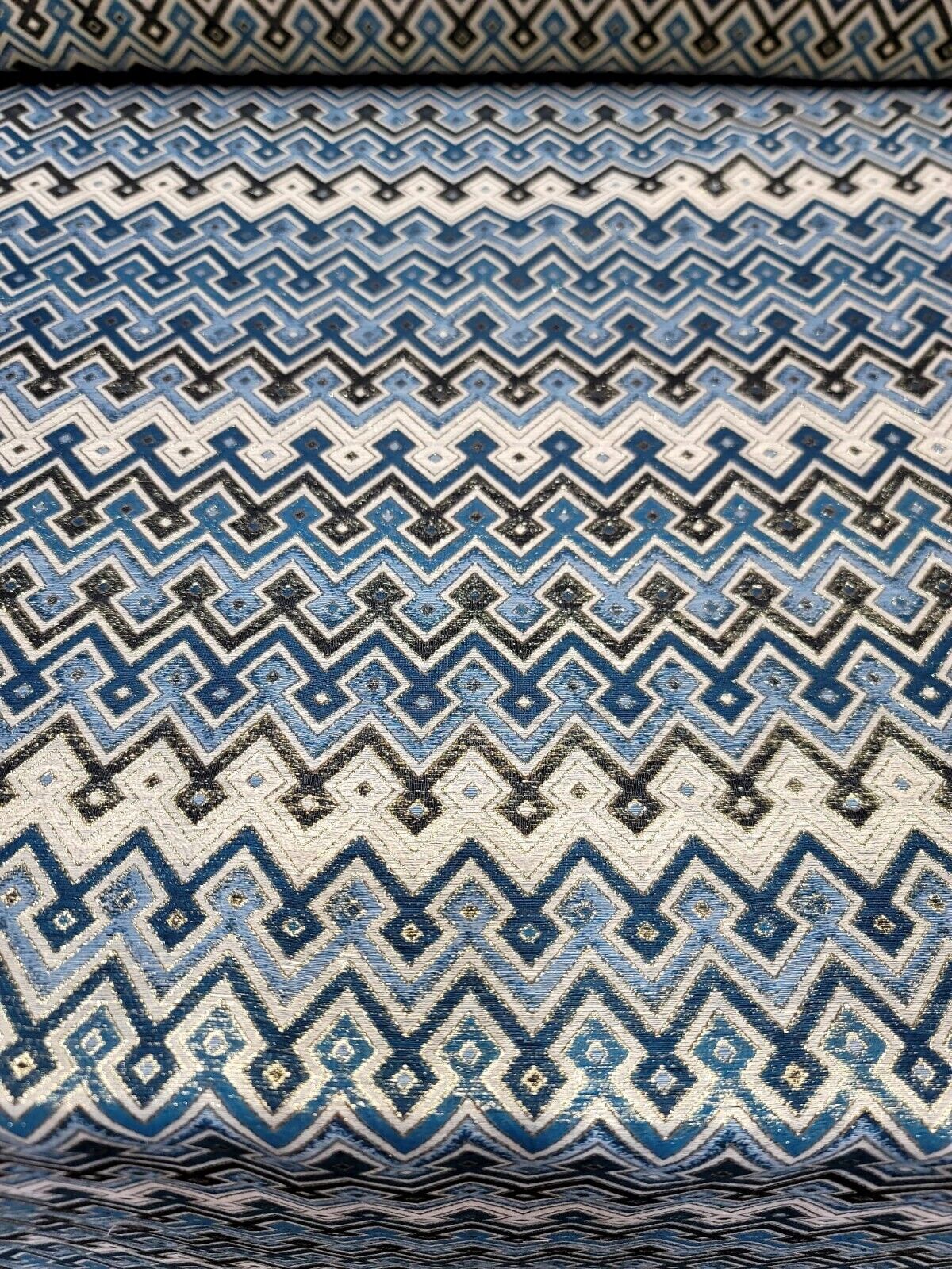 Brocade Jacquard Teal Metallic Geometric Fabric