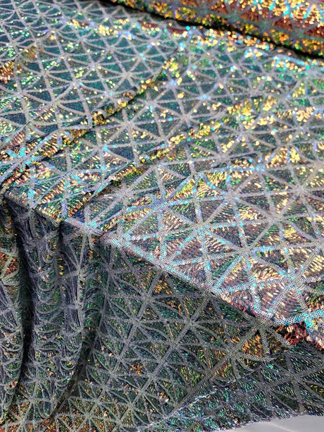 Sequin Stretch Mesh Fabric Green Blue Iridescent on Black