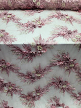 3D Embroidery Lace Fabric Dusty Rose
