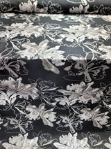 Silver Floral Black Brocade Fabric