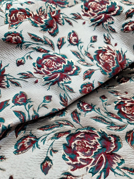 Red Brocade Floral Jacquard Fabric