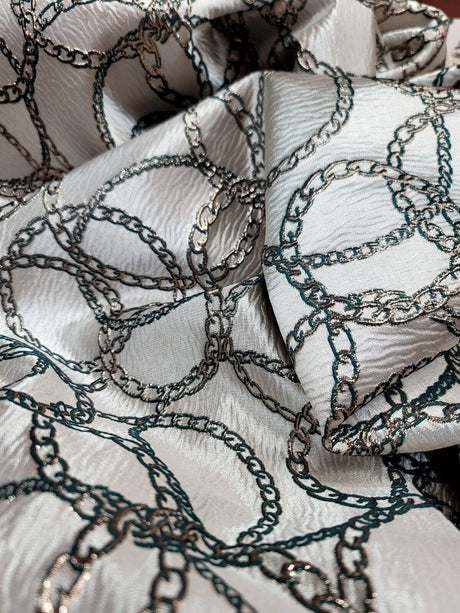 Brocade Jacquard Fabric Gold Metallic Chain Geometric Pattern