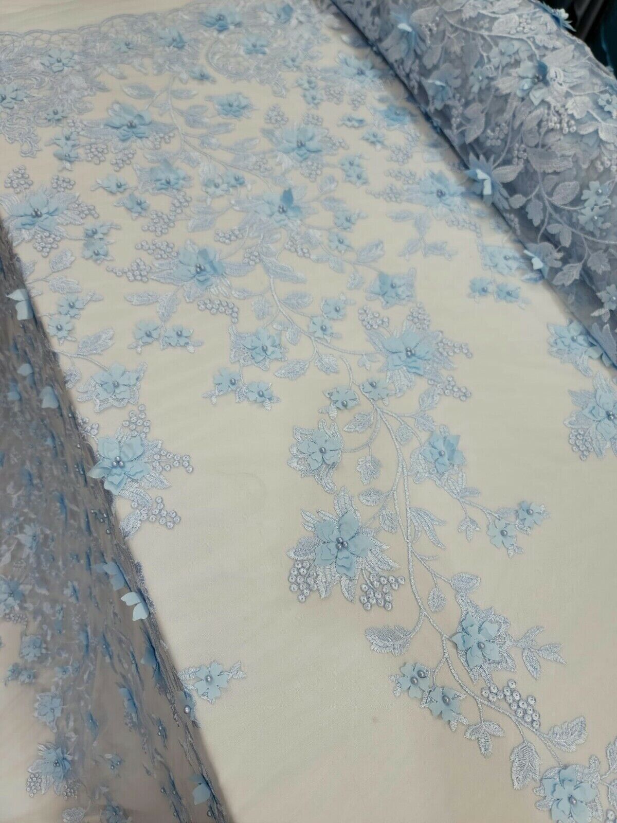 3D Floral Lace Sky Blue