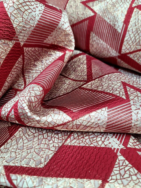 Brocade Jacquard Red Gold Metallic Geometric