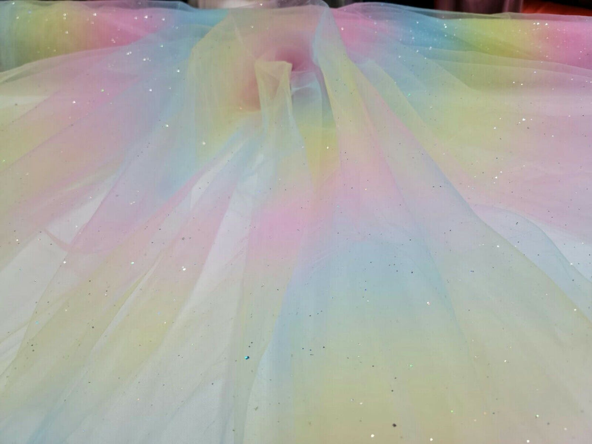 Rainbow Glitter Tulle Fabric