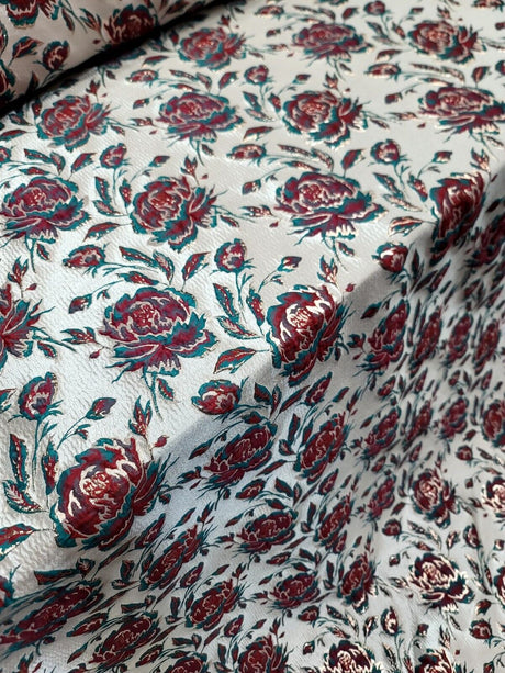 Red Brocade Floral Jacquard Fabric