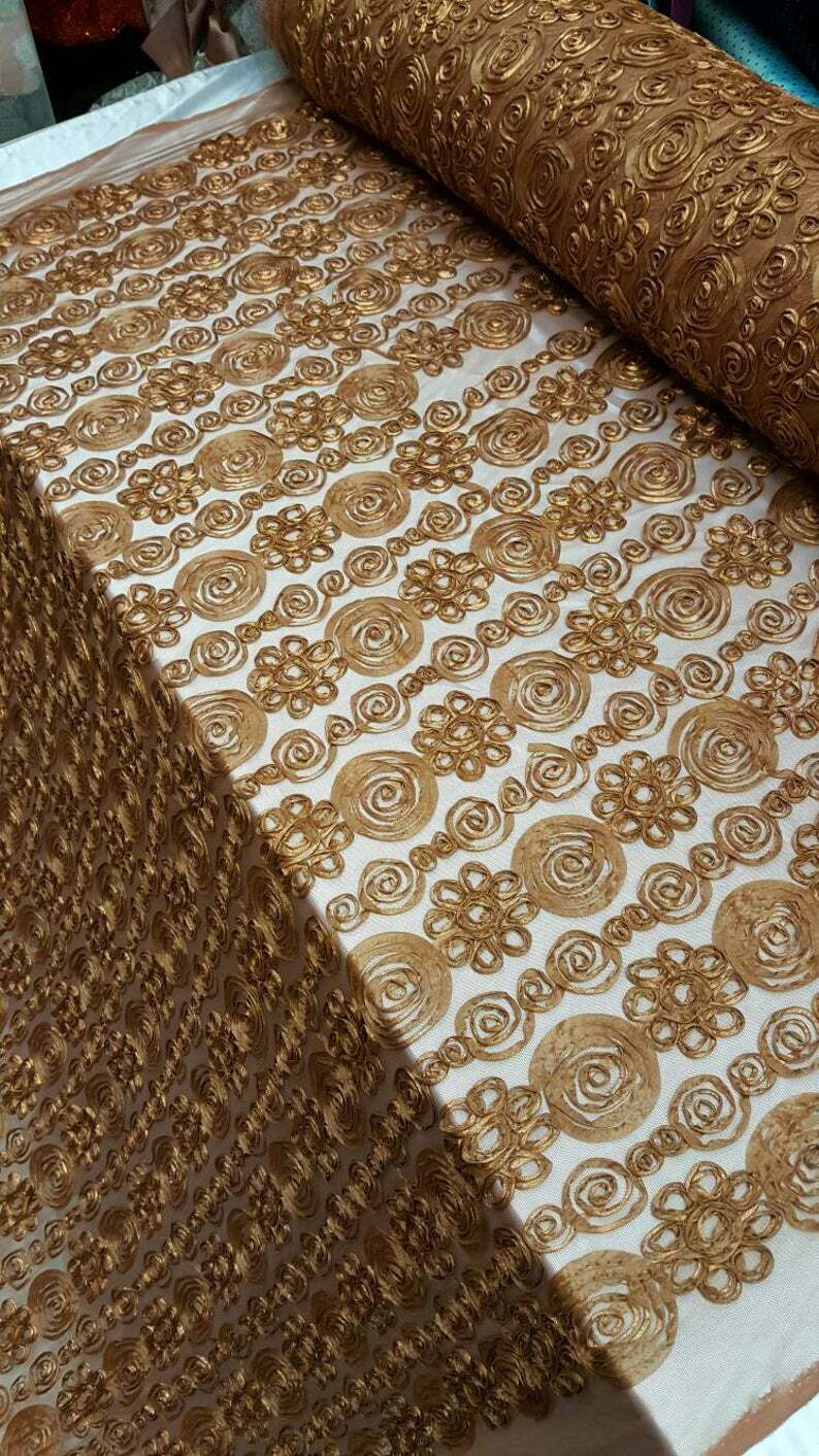 Copper Embroidered Lace Fabric