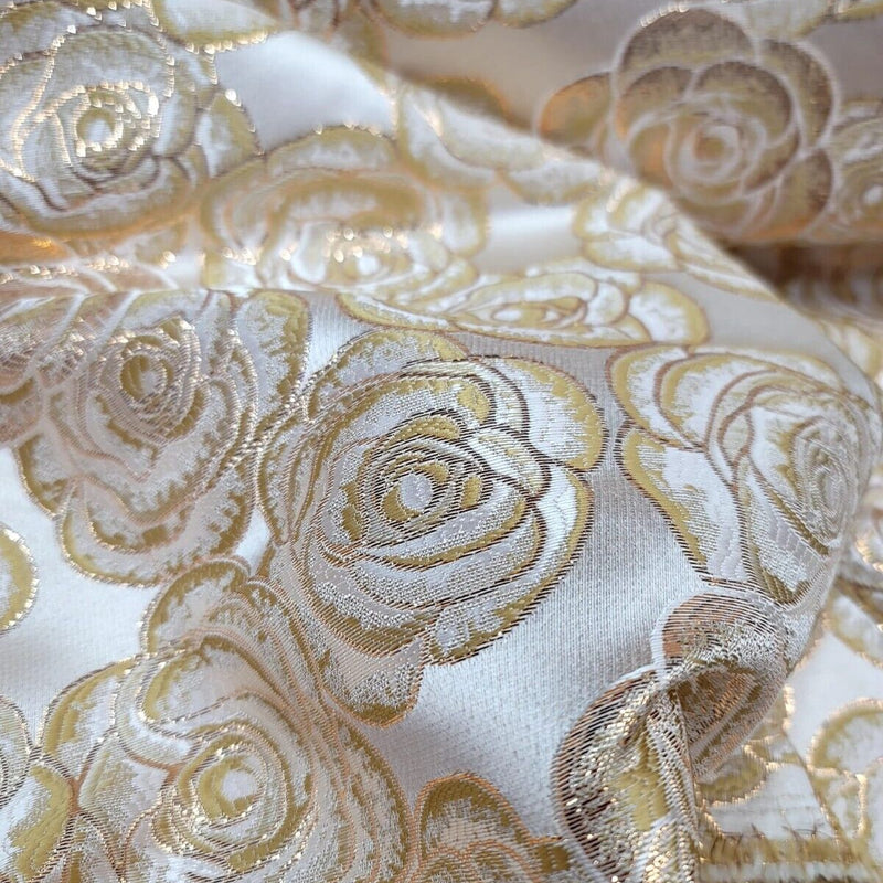 Brocade Jacquard Floral Metallic Beige Gold