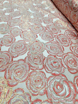 Brocade Jacquard Floral Coral Gold