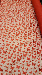 3D Satin Butterfly Embroidered Lace Red
