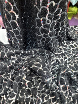 Sequin Faux Fur Stretch Fabric Black Silver