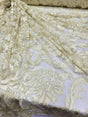 Embroidered Stretch Lace Fabric Sheer Floral Pale Yellow