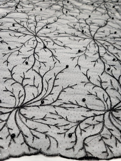 Embroidered Bridal Lace Fabric Black Silver