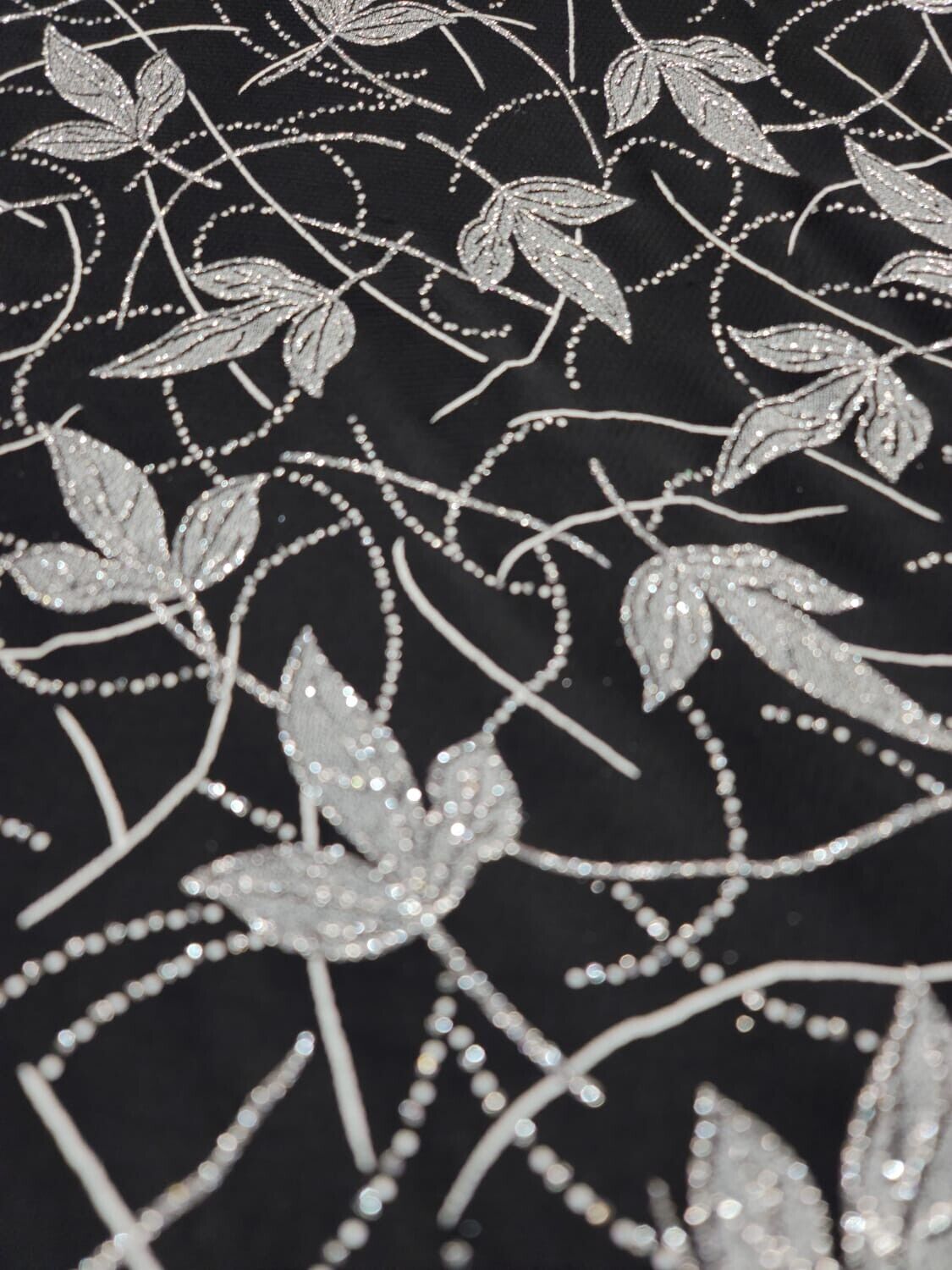 Silver Glitter Floral Black Spandex Fabric