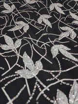 Silver Glitter Floral Black Spandex Fabric