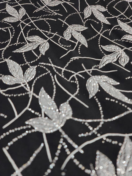 Silver Glitter Floral Black Spandex Fabric