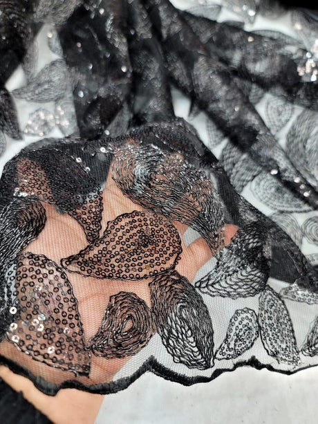Embroidered Lace Black Sequins