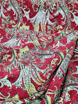 Red Gold Floral Damask Brocade Fabric