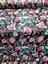 Brocade Jacquard Floral Fabric Green Fuchsia Blue