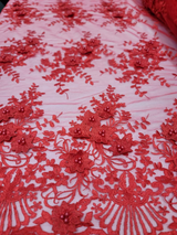 3D Flower Lace Embroidery Lace Fabric Red