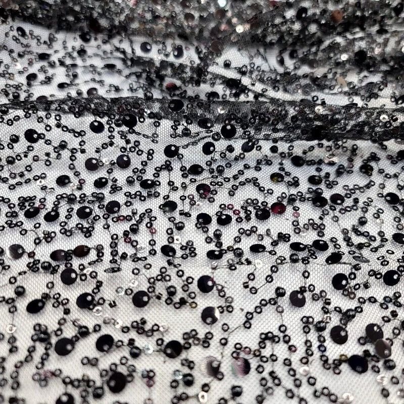 Black Beaded Lace Fabric