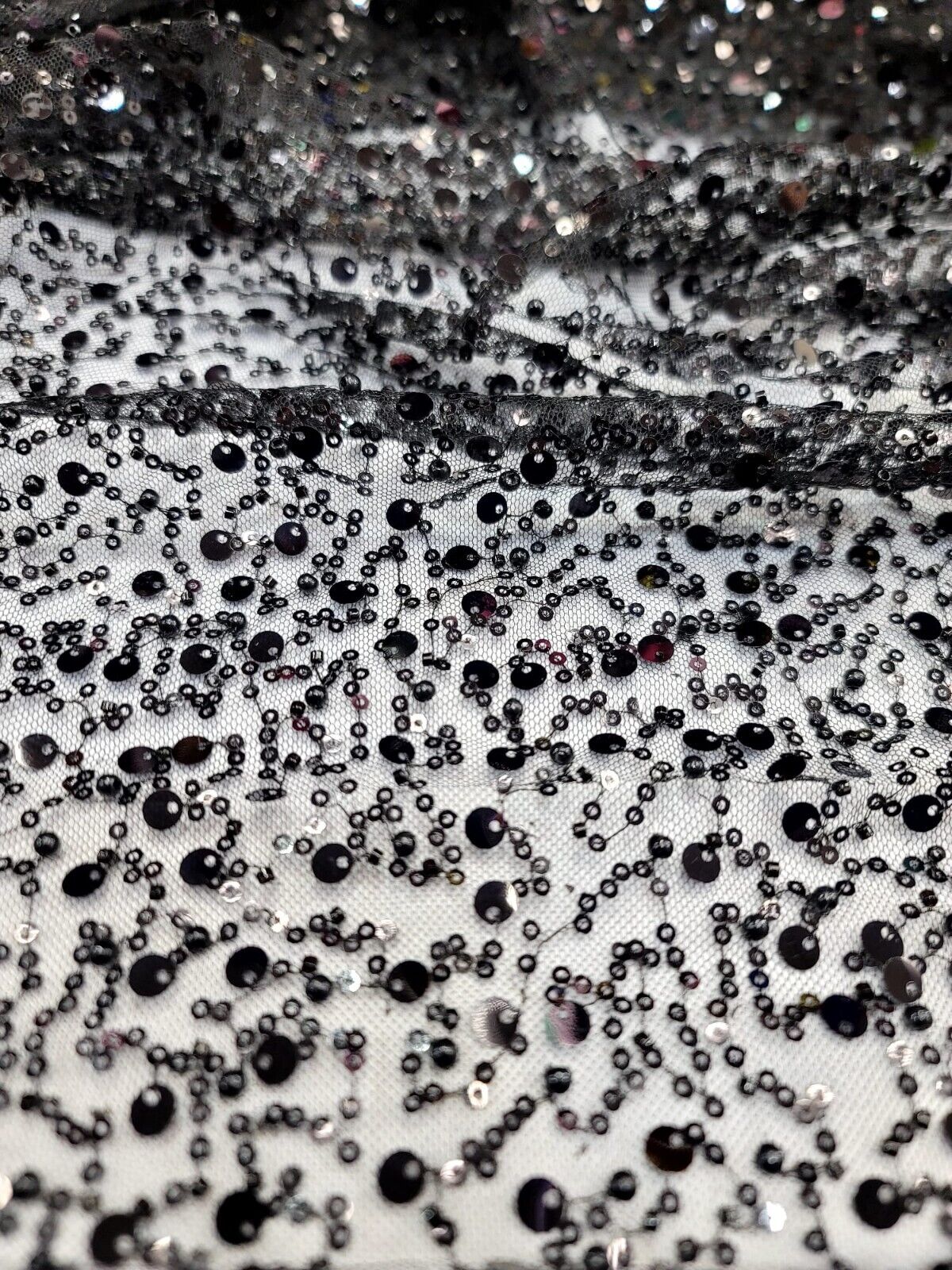 Black Beaded Lace Fabric
