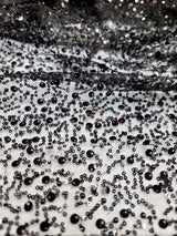 Black Beaded Lace Fabric