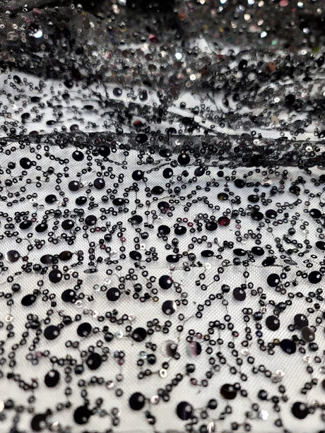 Black Beaded Lace Fabric