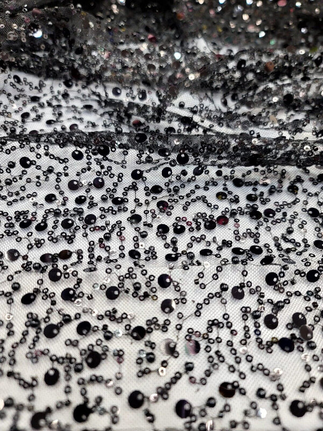 Black Beaded Lace Fabric