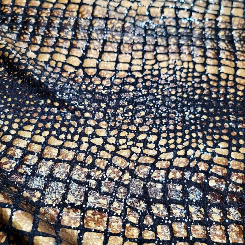 Sequin Stretch Fabric Brown Golden Desert Python Print