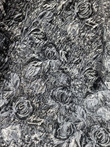 Floral Brocade Fabric Gray Metallic