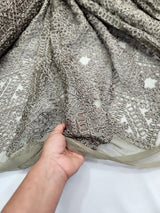 Embroidered Ribbon Lace Fabric Dark Olive Green