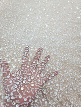 White Beaded Lace Fabric