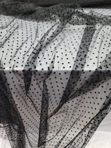 Black Tulle Mesh Fabric with Velvet Polka Dots