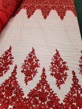 Beaded Embroidered Lace Fabric Red