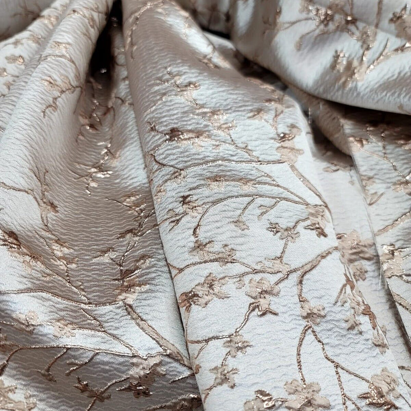 Brocade Jacquard Fabric Rose Gold Metallic Floral