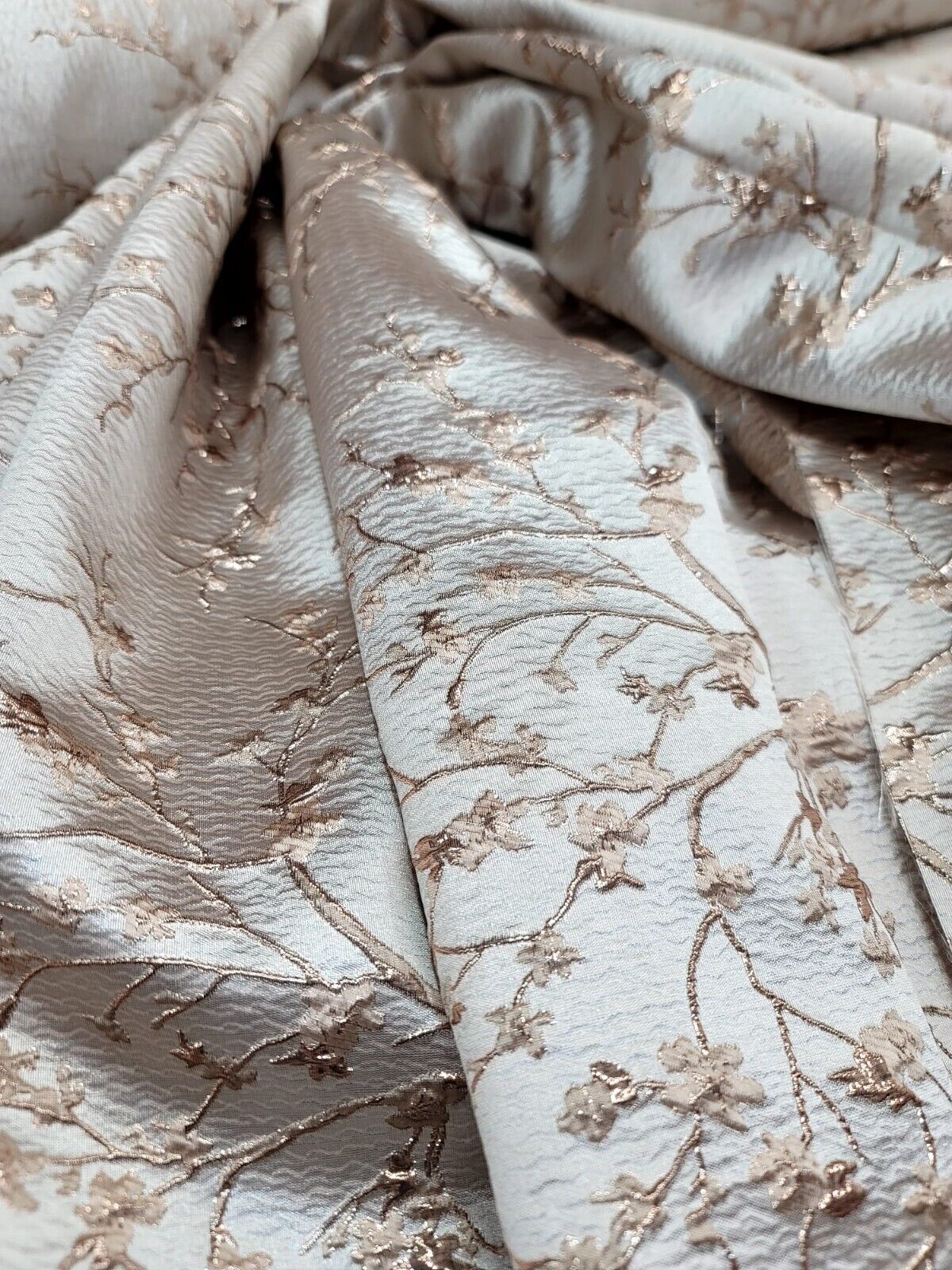 Brocade Jacquard Fabric Rose Gold Metallic Floral