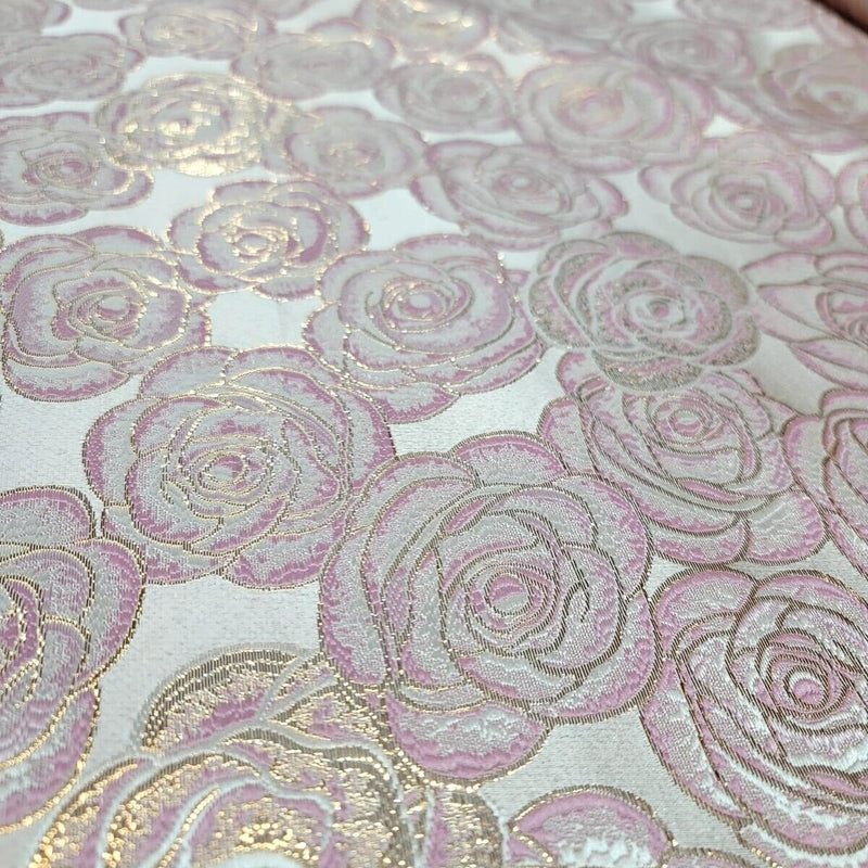 Brocade Jacquard Pink Rose Floral Beige