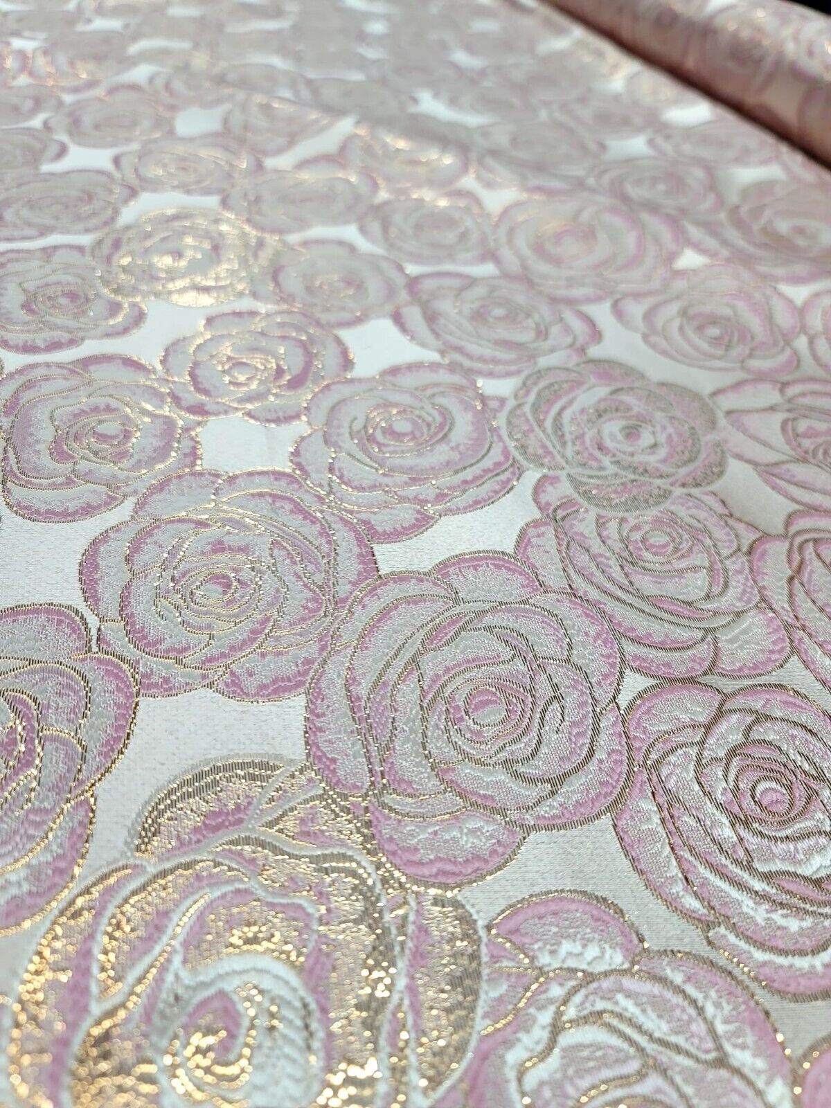 Brocade Jacquard Pink Rose Floral Beige