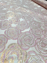 Brocade Jacquard Pink Rose Floral Beige