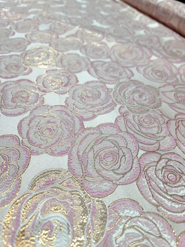Brocade Jacquard Pink Rose Floral Beige