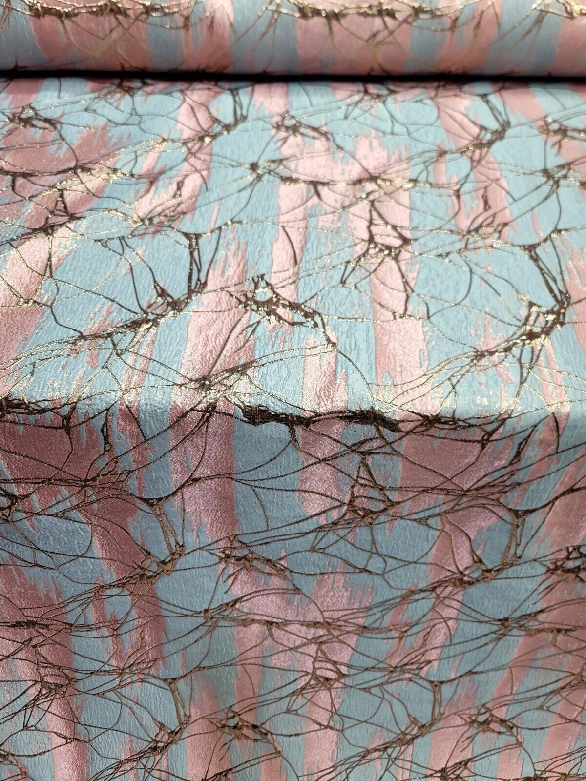 Brocade Jacquard Fabric Pink Sky Blue Metallic Rose Gold