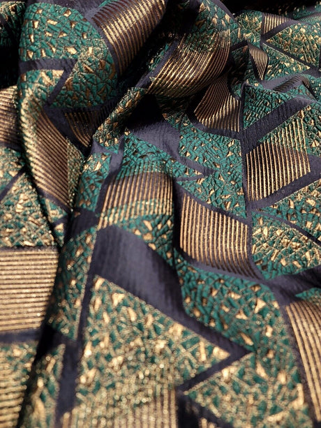 Brocade Jacquard Metallic Geometric Green Gold