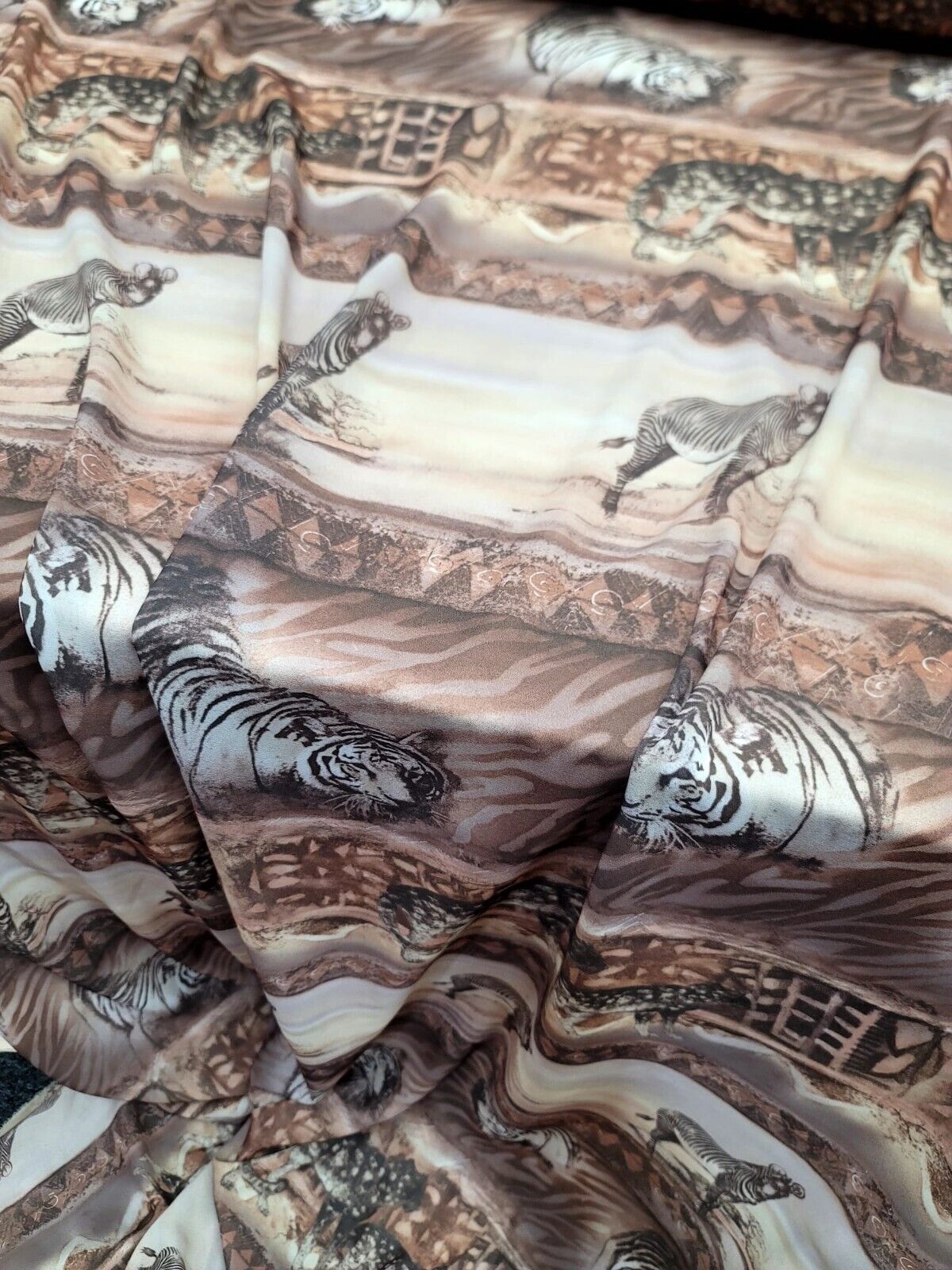 Animal Print Chiffon Fabric Beige Grey Brown